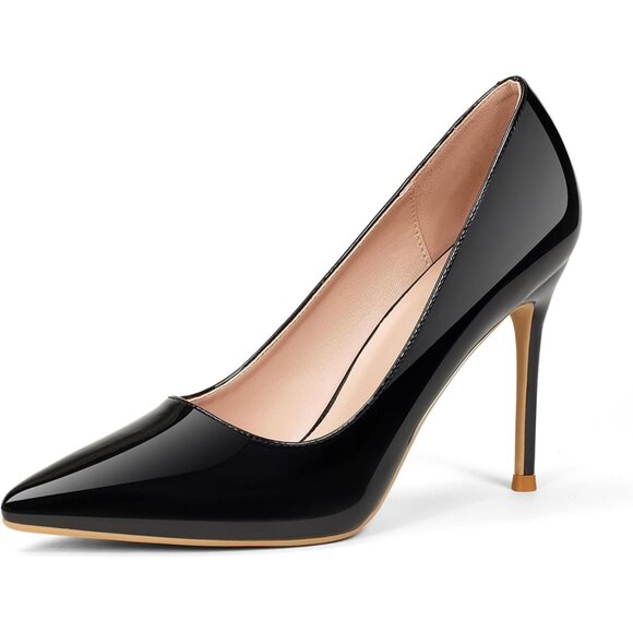 Women Black Polyurethane (PU) Closed Pointed Toe Stiletto High Heel Shoes Pumps - Picture 1 of 7